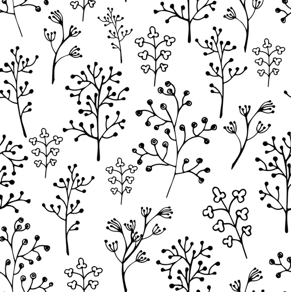 Motif sans couture noir et blanc avec des fleurs — Image vectorielle