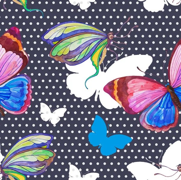 Seamless pattern with butterflies and dots — Stock Vector