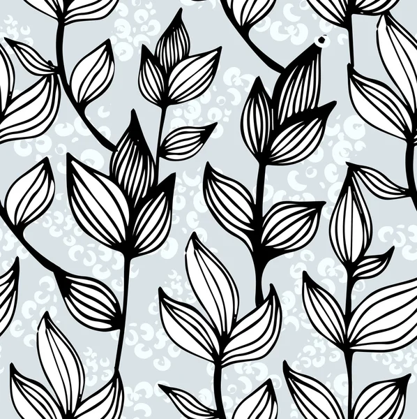 Motif sans couture noir et blanc avec des fleurs — Image vectorielle