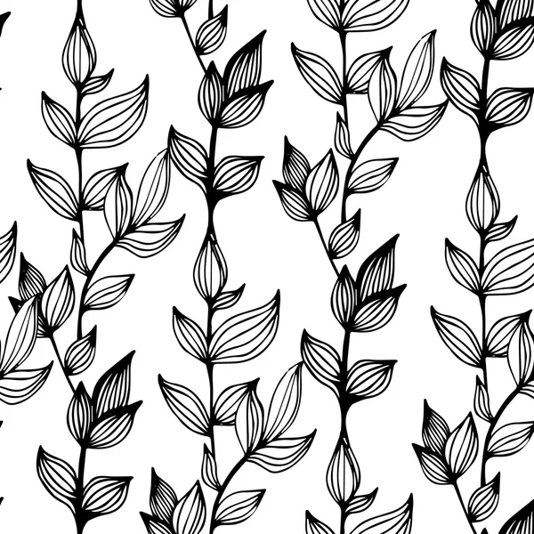 Motif sans couture noir et blanc avec des fleurs — Image vectorielle