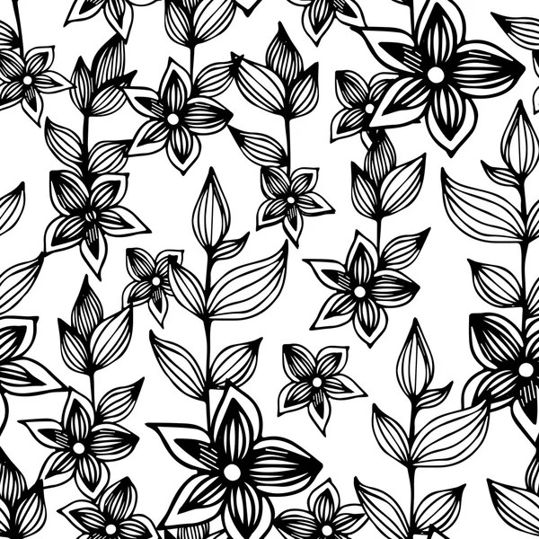 Motif sans couture noir et blanc avec des fleurs — Image vectorielle