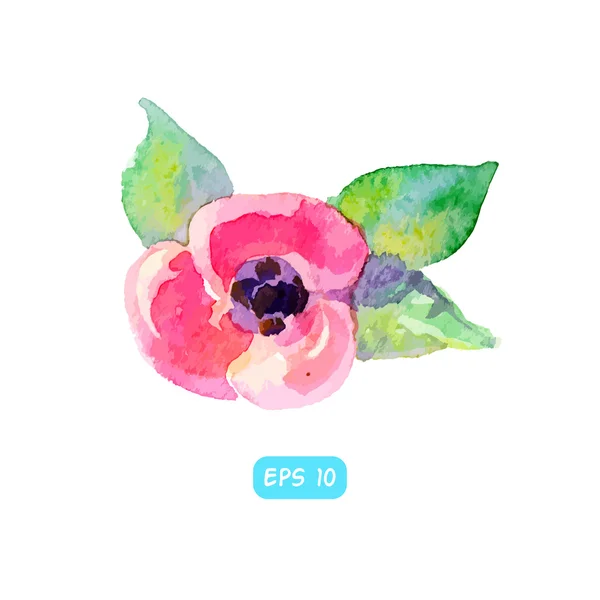 Flor aquarela com folhas — Vetor de Stock