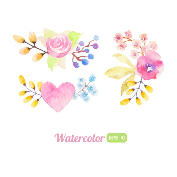 Set of watercolor floral elements — Stock Vector