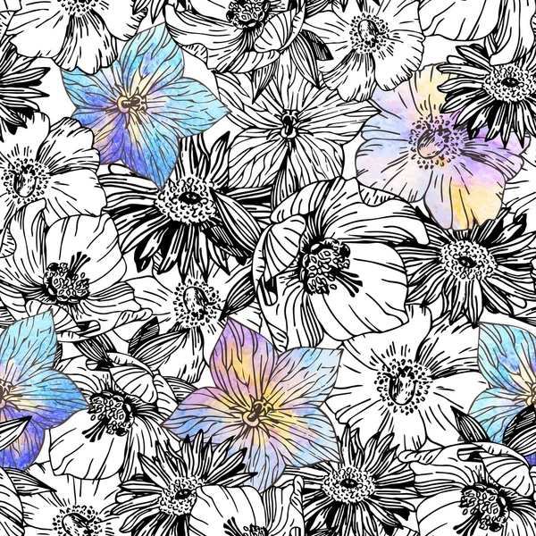Patrón con hermosas flores de acuarela — Vector de stock