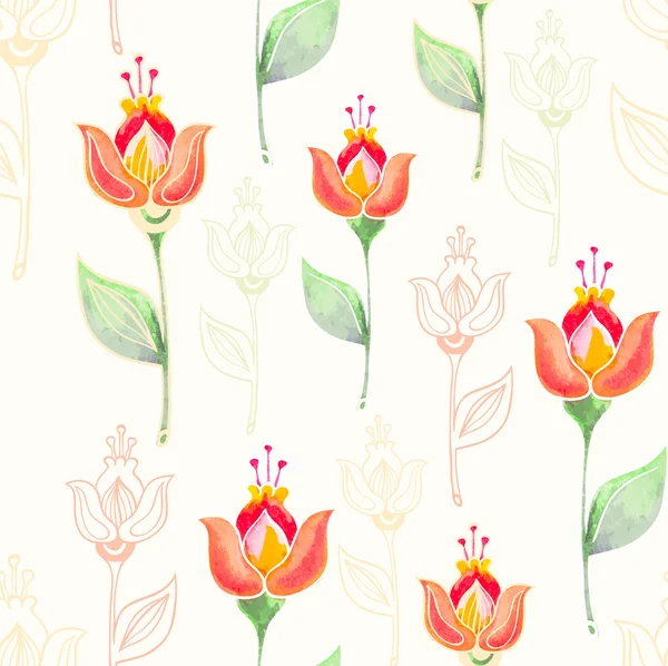 Seamless pattern with watercolor flowers — Stock Vector