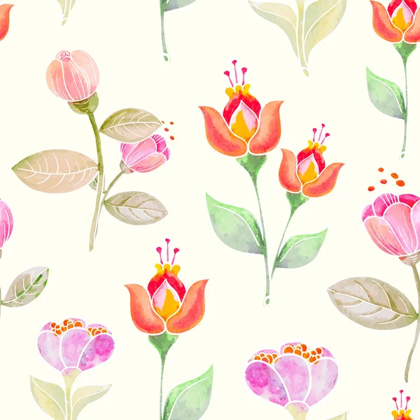 Seamless pattern with watercolor flowers — Stock Vector