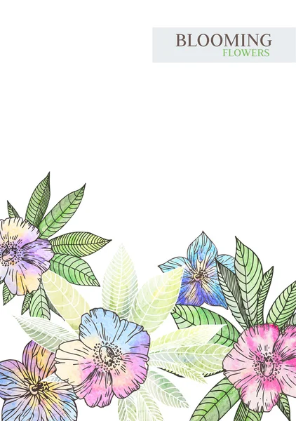 花の水彩画のシームレスなパターン — ストックベクタ
