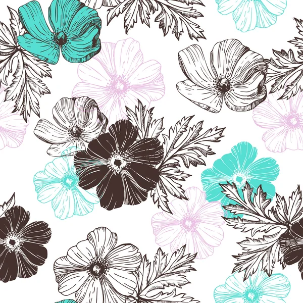 Pattern with beautiful watercolor flowers — Stock Vector