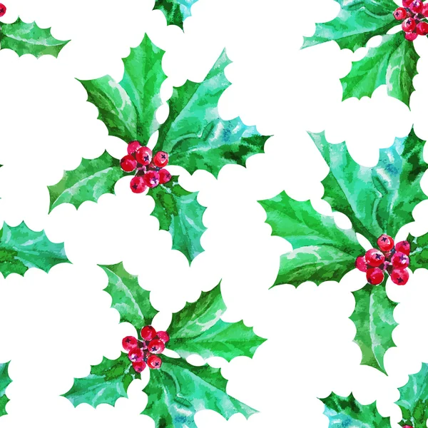 Watercolor seamless pattern with holly plant — Stock Vector