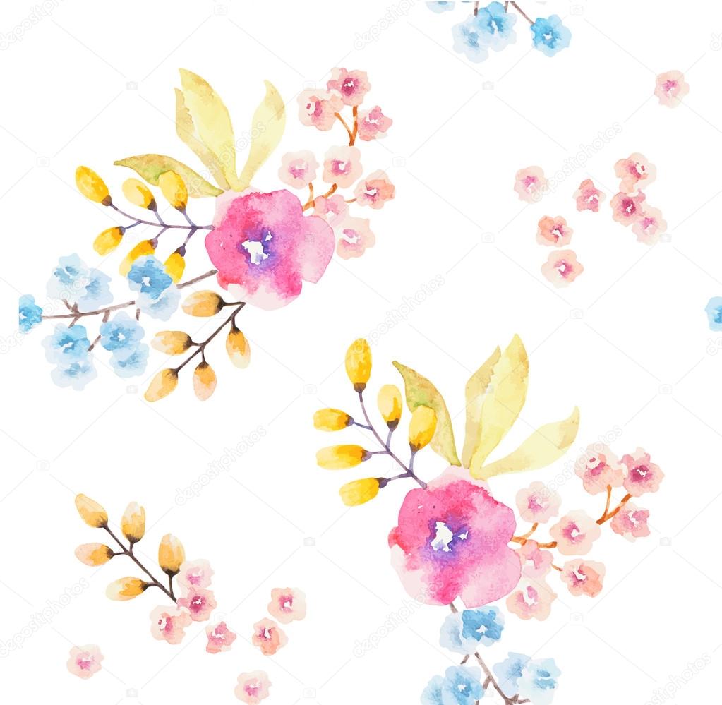 Pattern with beautiful watercolor flowers