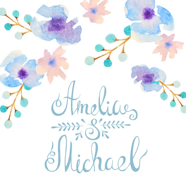 Inbjudningskort med akvarell blommor för din bröllopsdag — Stock vektor