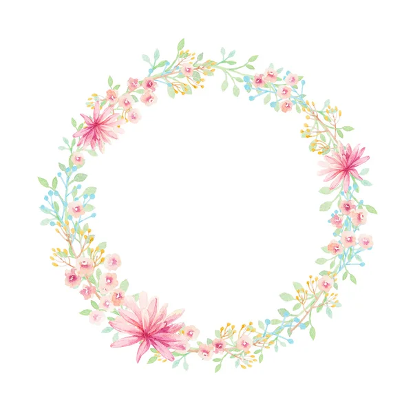 Ručně tažené akvarel květinový věnec — Stock fotografie