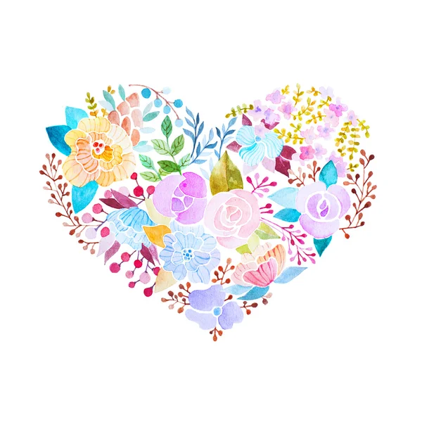 Akvarel Květinové srdce — Stock fotografie