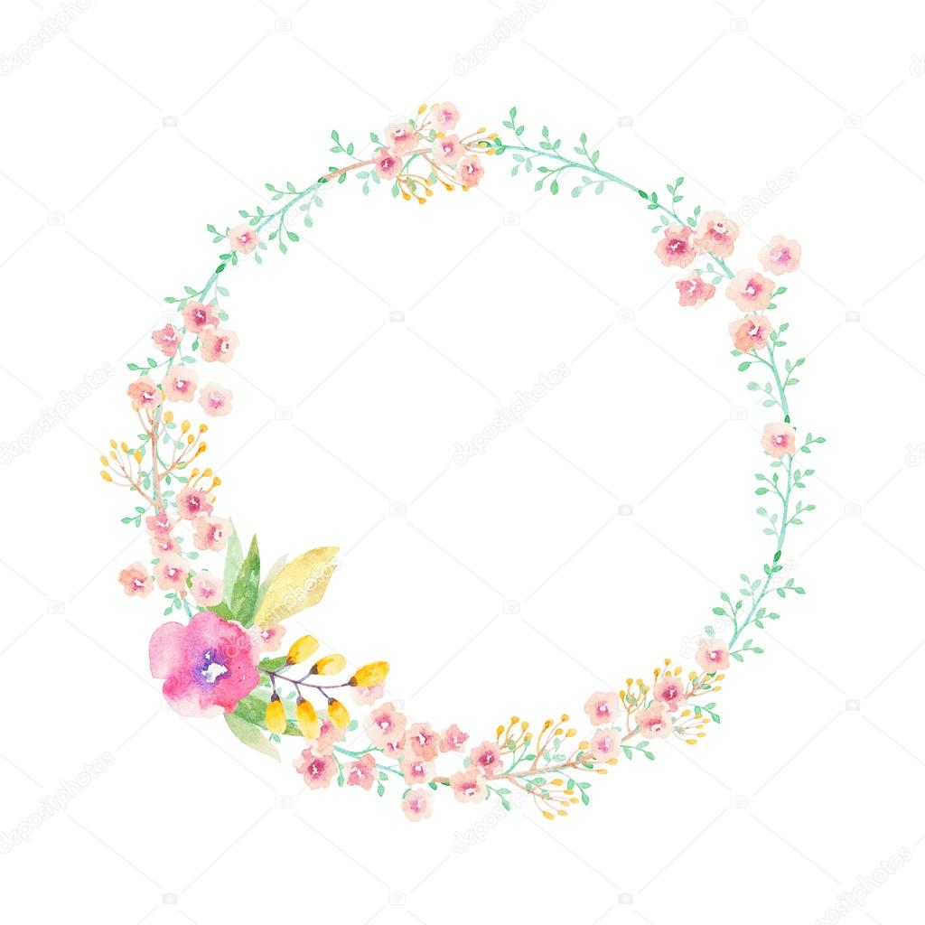  Hand drawn watercolor flower wreath