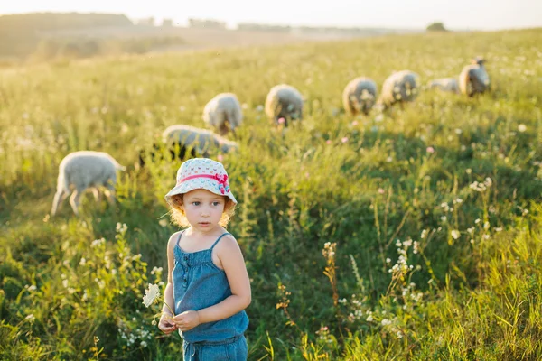 Retrato de uma menina caminhando no campo — Fotografia de Stock