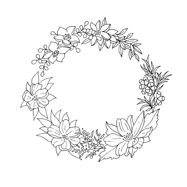 Black and white floral wreath — Stock Vector