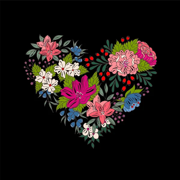 Vector kleurrijke bloemen hart voor Valentijnsdag — Stockvector