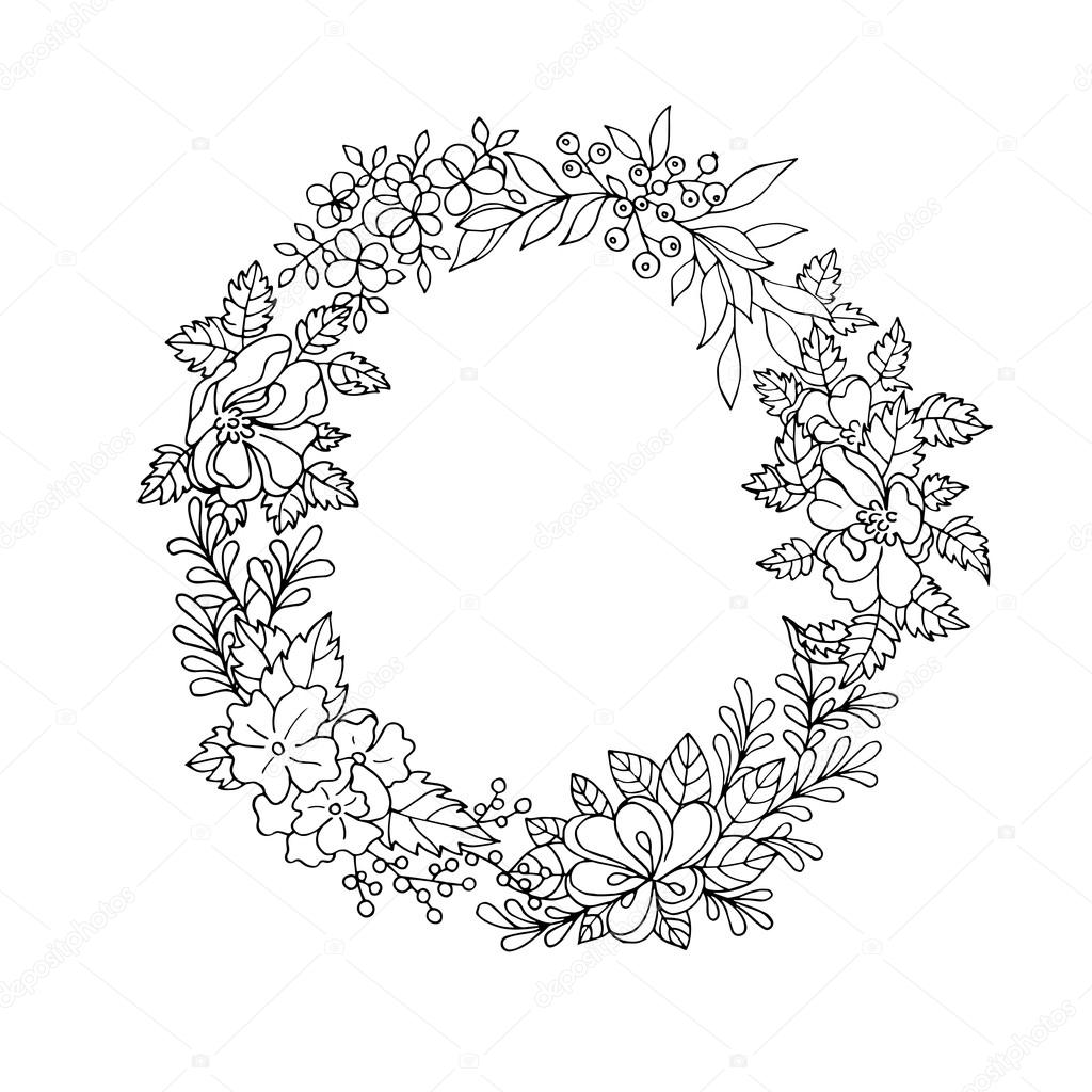 Black and white floral wreath Black and white floral wreath — Stock