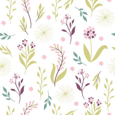 Çiçek seamless modeli, beyaz arka planda, vektör çizim çiçek