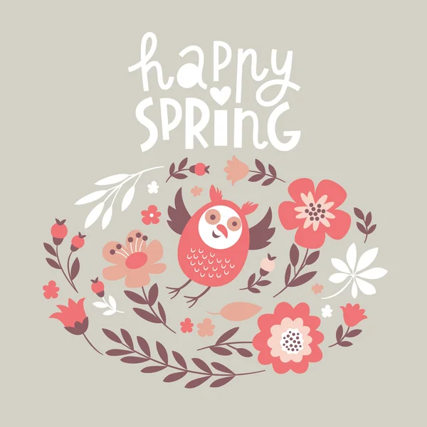 Happy Spring Lettering. Ilustração vetorial — Vetor de Stock