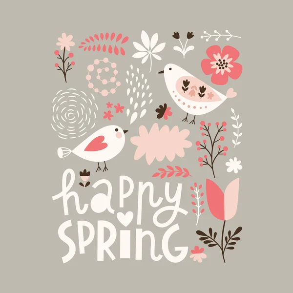 Happy Spring Lettering. Ilustração vetorial — Vetor de Stock