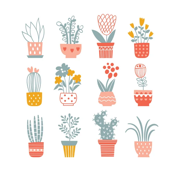 Flores en macetas, Colección vectorial — Vector de stock