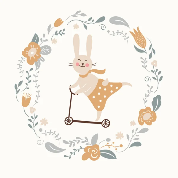 Cute bunny rides by cycle — Stock Vector