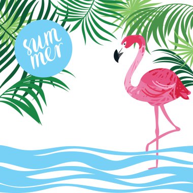 pembe flamingo ve palmiye yaprakları