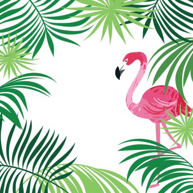 pembe flamingo ve palmiye yaprakları