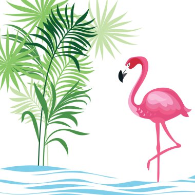 pembe flamingo ve palmiye yaprakları