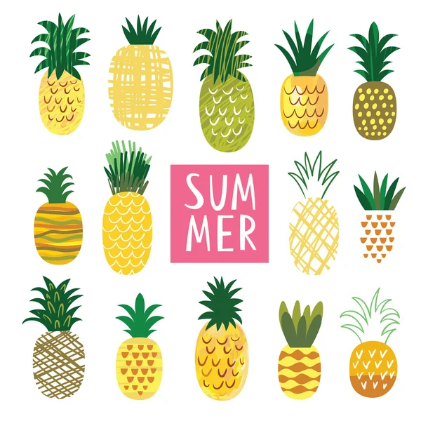 Linda colección de Ananas — Vector de stock