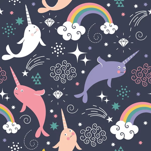 Narwhal Pattern Art Print — Stock Vector