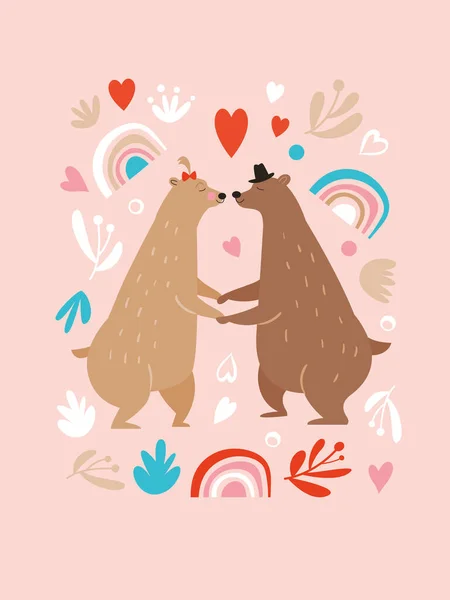 Carte Saint Valentin Avec Ours — Image vectorielle