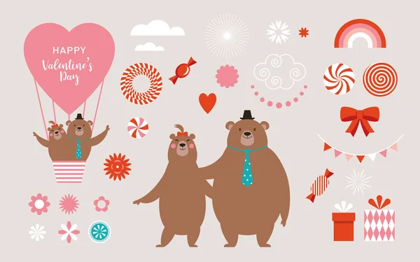 Cartão Dia Dos Namorados Com Dois Ursos — Vetor de Stock