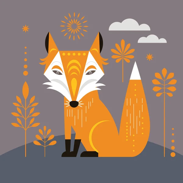 Lindo Zorro Con Hojas Otoño Vector Ilustración — Vector de stock