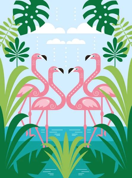 Pattern Pink Flamingoes — Stock Vector