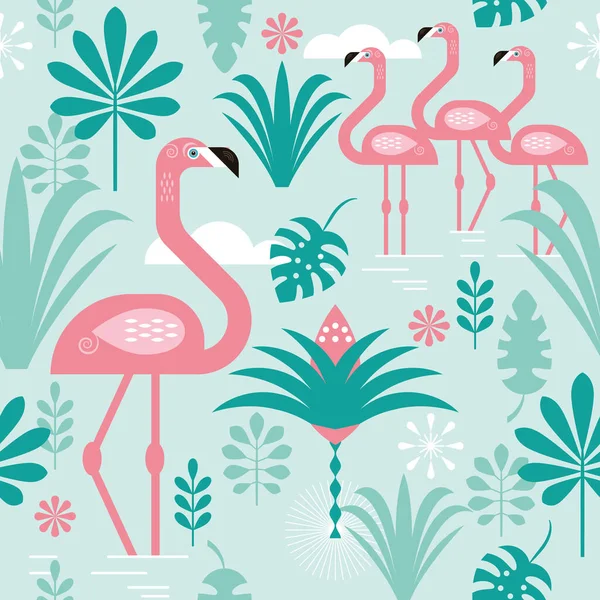 Seamless Pattern Pink Flamingo — Stock Vector