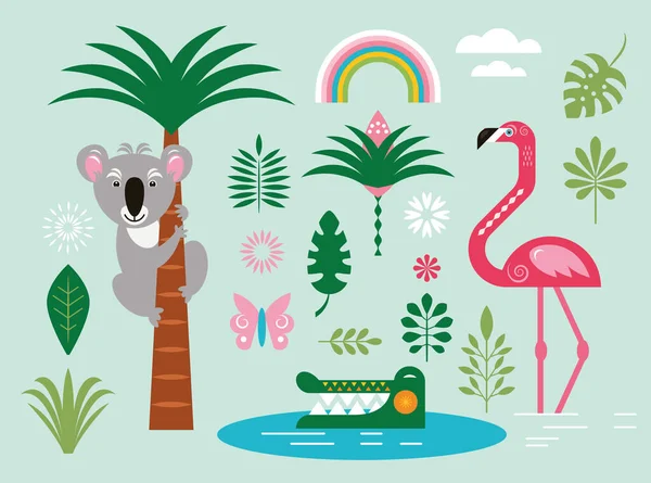 Fondo Ilustración Vectorial Sin Costura Con Animales Tropicales — Archivo Imágenes Vectoriales