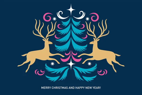 Christmas Card Deer Stars — Stock Vector