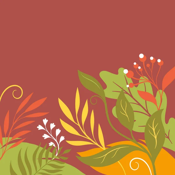 Vector Ilustración Flores Follaje Flores Hojas Fondo Abstracto — Vector de stock