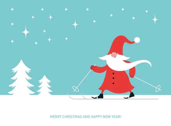 Jul Santa Claus Nytt Gratulationskort Vektor Illustration — Stock vektor