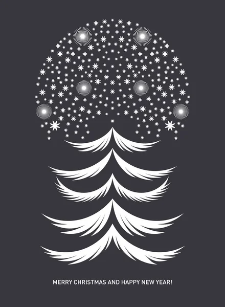 Christmas Tree Snow Pine Stars Fir Branches Background Winter Decoration — Stock Vector