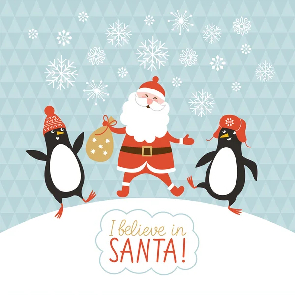 Penguins and Santa — Stock Vector