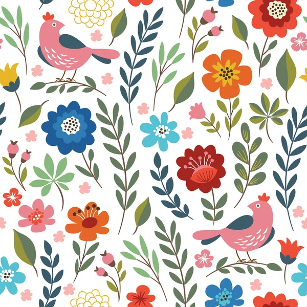 Fondo floral colorido con pájaros — Vector de stock