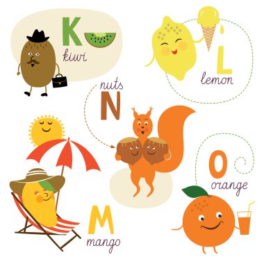 Meyve ve sebzeli İngiliz alfabesi