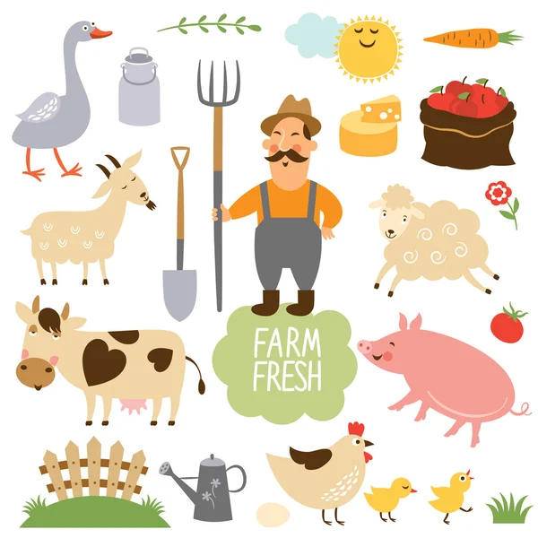 农场里的动物和相关的物品 — 图库矢量图片