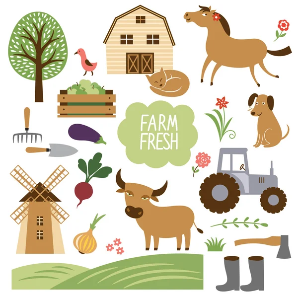 Animaux de ferme et articles connexes — Image vectorielle