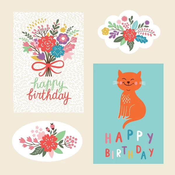 Conjunto de tarjetas de diseño feliz cumpleaños — Archivo Imágenes Vectoriales