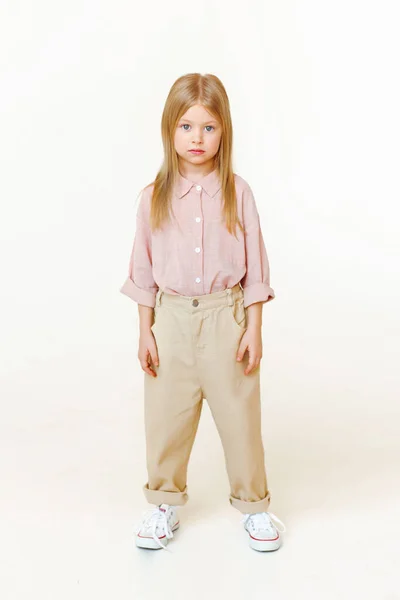 Portrait Little Fashionable Girl Studio — Stockfoto