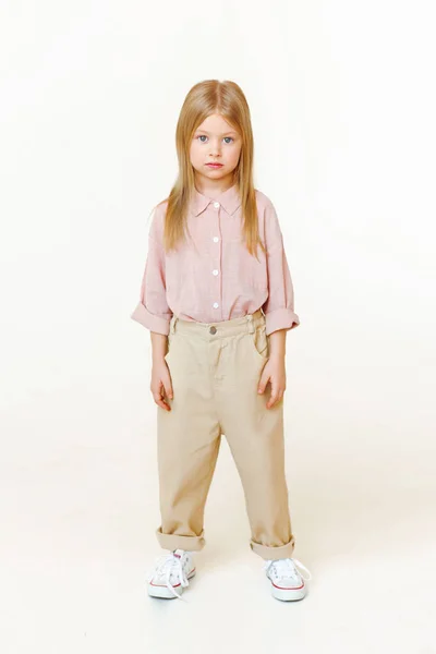 Portrait Little Fashionable Girl Studio — Stok fotoğraf